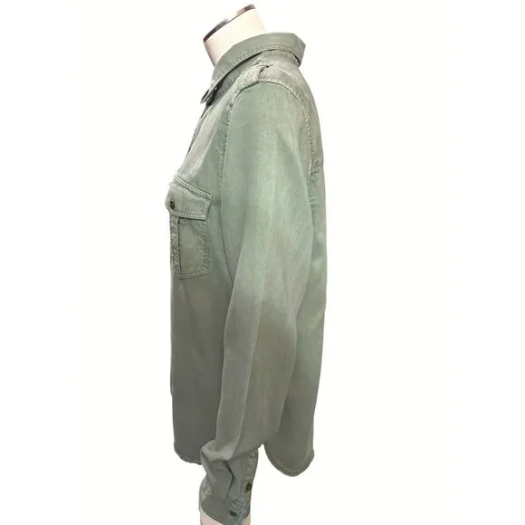 American Eagle Outfitters Boyfriend Fit Button Up Shirt Medium Green Long Sleeve - Picture 2 of 11